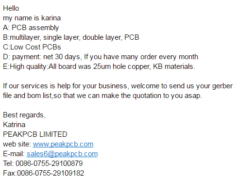 содержимое письма от sales6@peakpcb.net (полученное 10.05.2017)